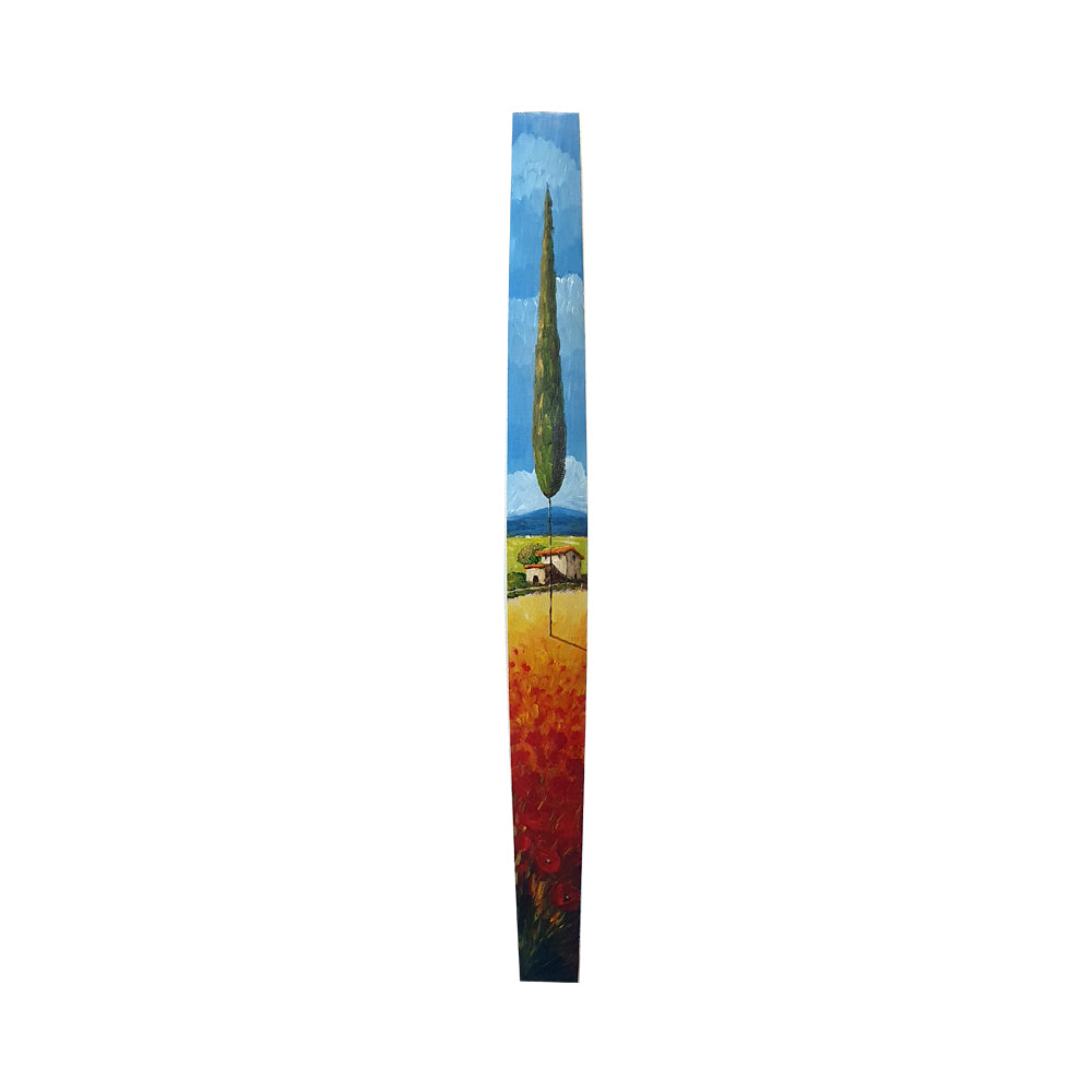 Painted on Wooden Barrel Stave | Tuscan Landscape | Poppies