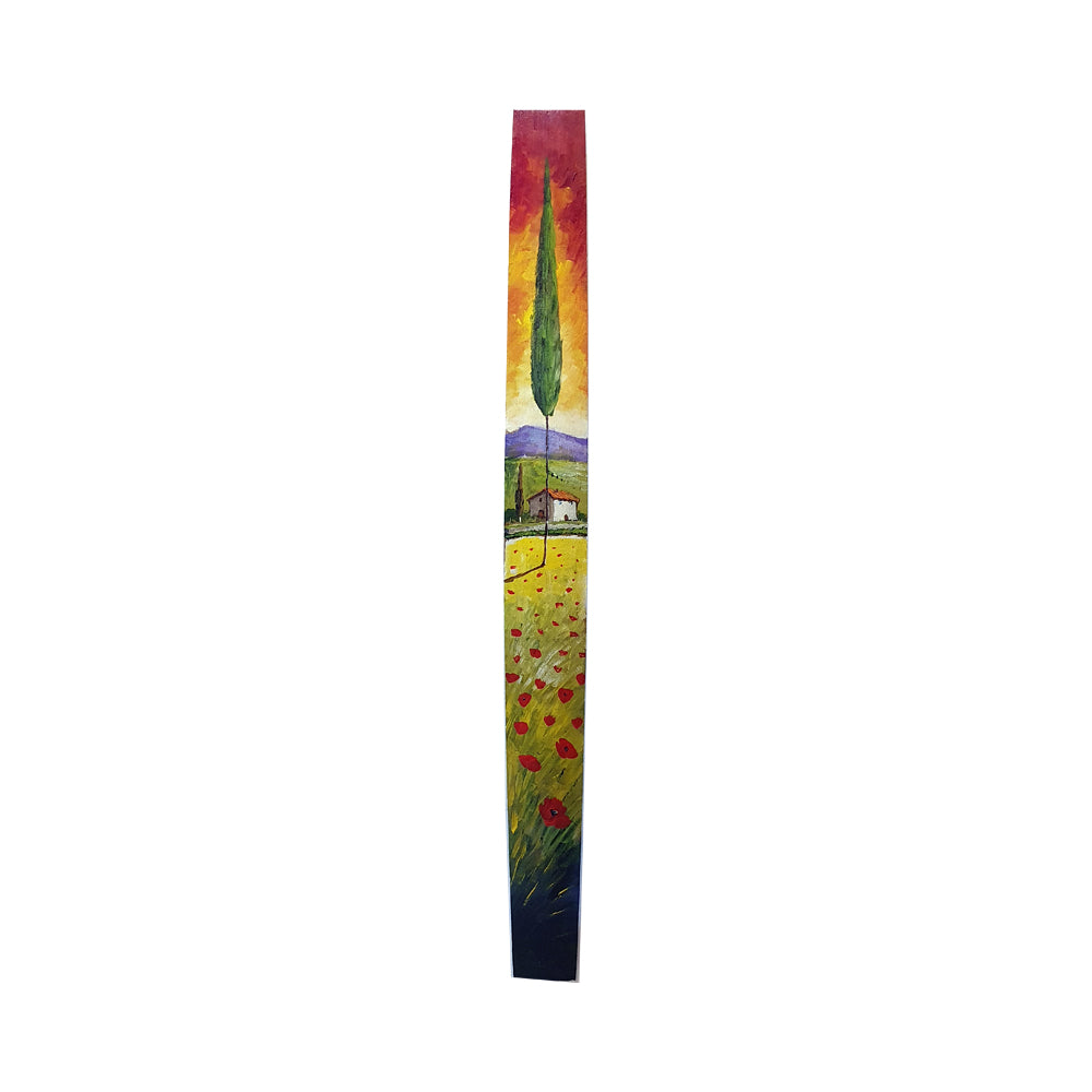 Painted on Wooden Barrel Stave | Tuscan Landscape | Poppies