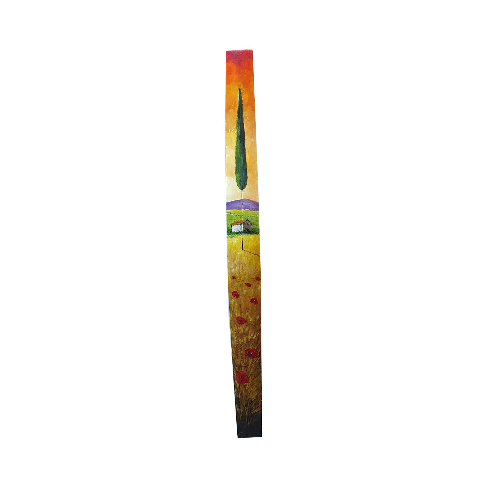 Painted on Wooden Barrel Stave | Tuscan Landscape | Poppies
