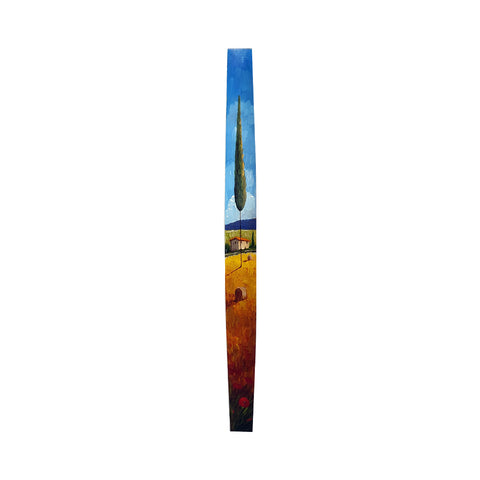 Painted on Wooden Barrel Stave | Tuscan Landscape | Poppies