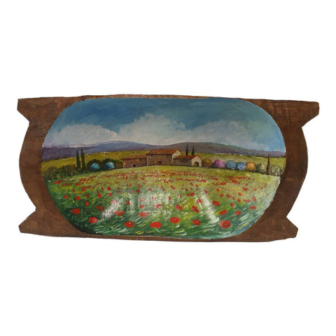 Painted on Kneading Trough | Tuscan Landscape | Poppies | 59x29cm
