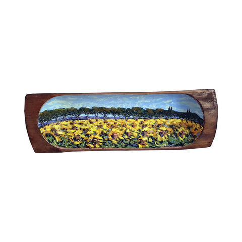 Painted on Kneading Trough | Tuscan Landscape | Sunflowers | 131x43x16cm