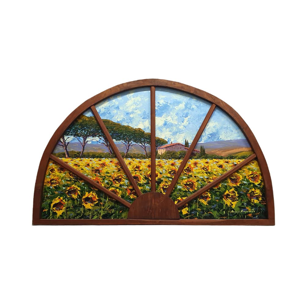 Painted on Wooden Overdoor | Tuscan Landscape | Sunflowers | 161x100cm