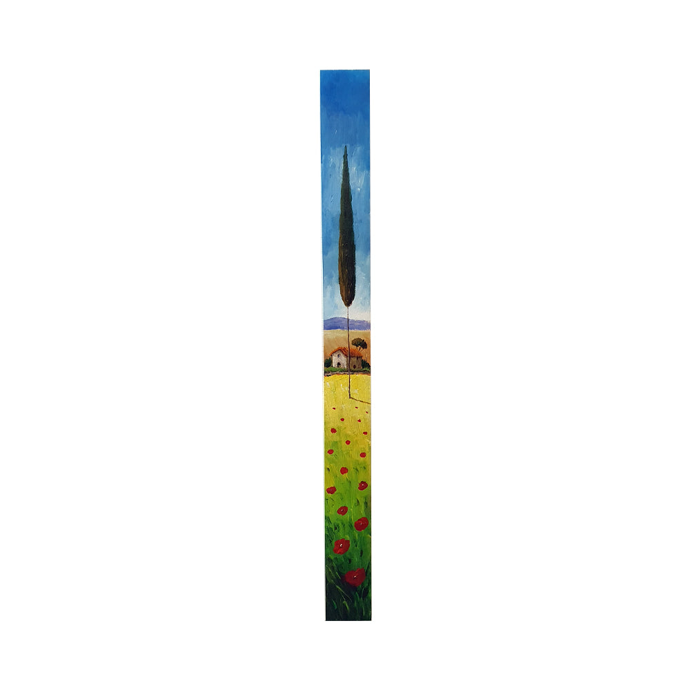Painted on Wooden Plank | Tuscan Landscape | Poppies | 9x100cm