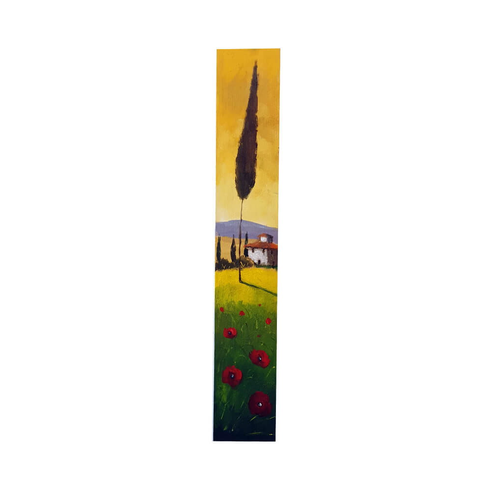 Painted on Wooden Plank | Tuscan Landscape | Poppies | 9x50cm