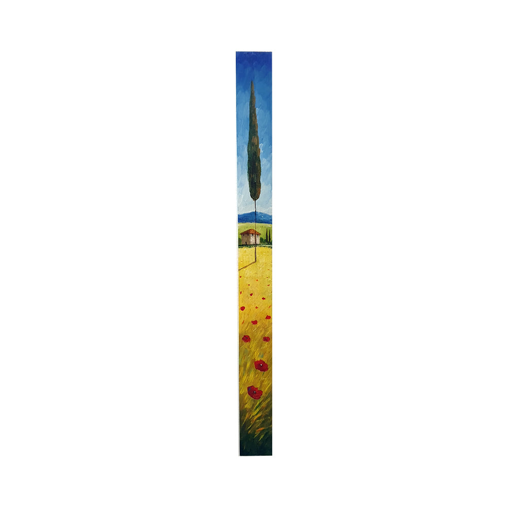 Painted on Wooden Plank | Tuscan Landscape | Poppies | 9x100cm