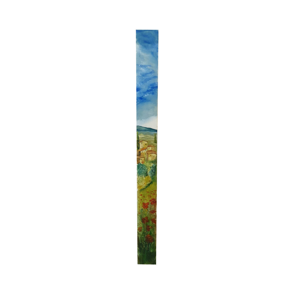 Painted on Wooden Plank | Tuscan Landscape | Poppies | 9x100cm