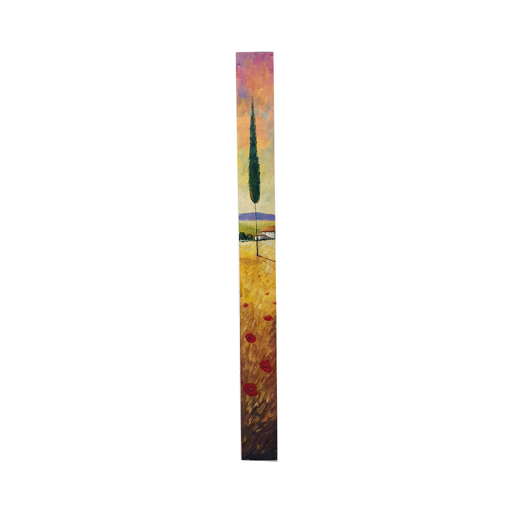 Painted on Wooden Plank | Tuscan Landscape | Poppies | 9x100cm