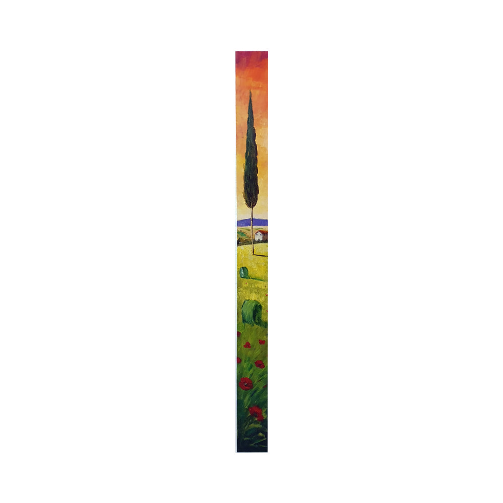 Painted on Wooden Plank | Tuscan Landscape | Poppies | 9x100cm