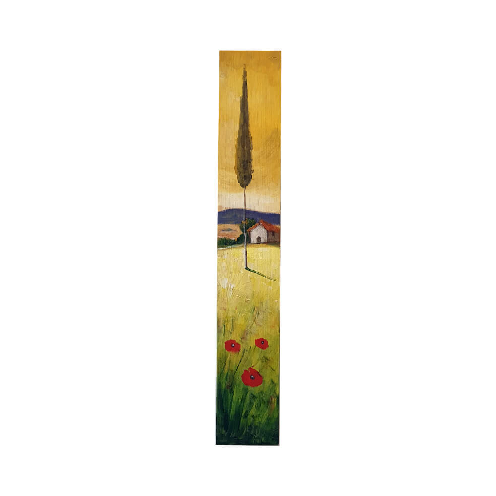Painted on Wooden Plank | Tuscan Landscape | Poppies | 9x50cm
