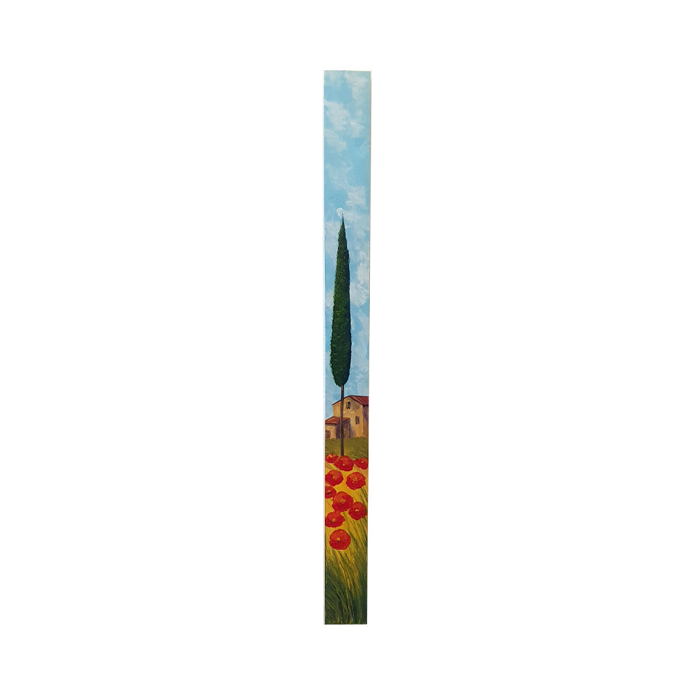 Painted on Wooden Plank | Tuscan Landscape | Poppies | 9x100cm
