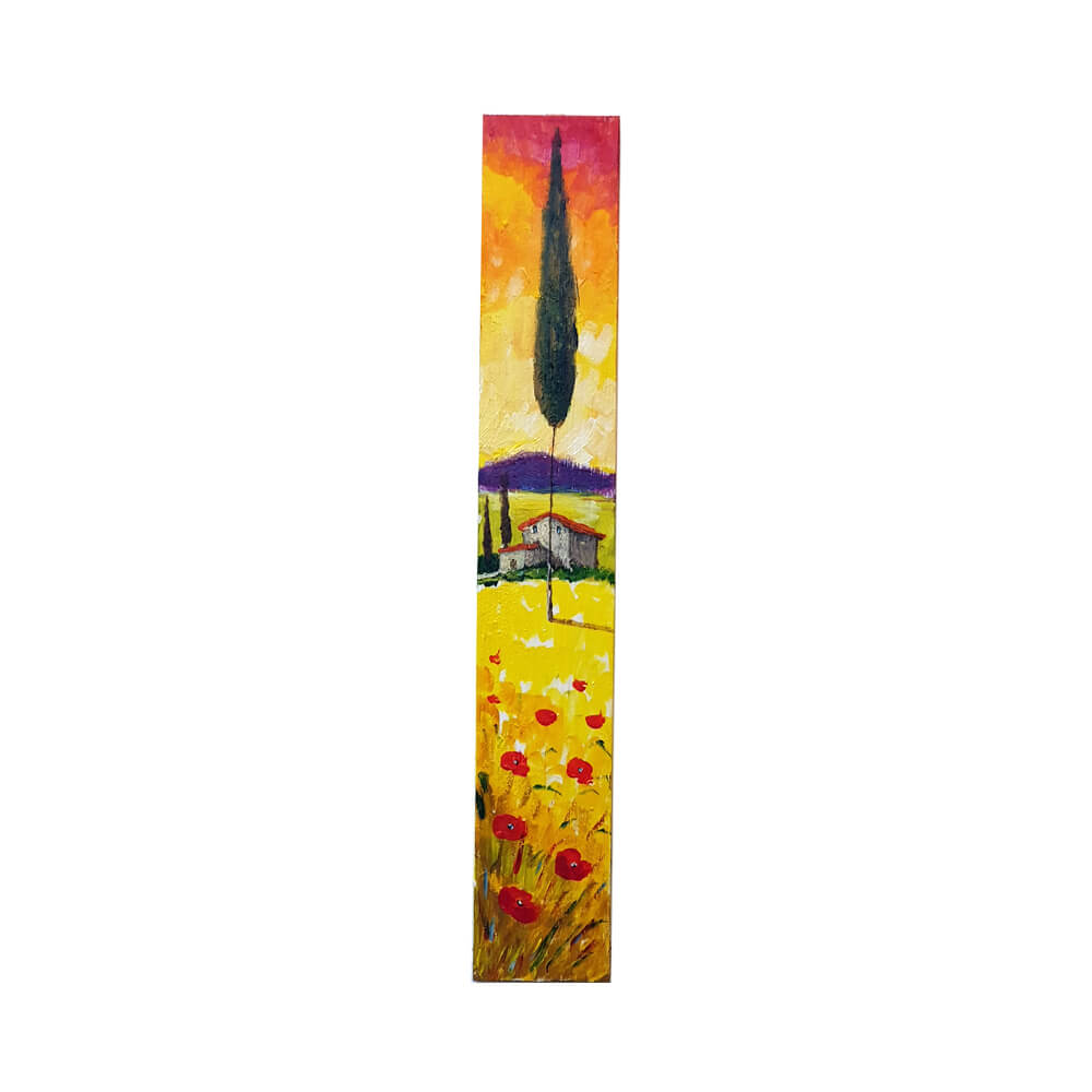 Painted on Wooden Plank | Tuscan Landscape | Poppies | 9x50cm
