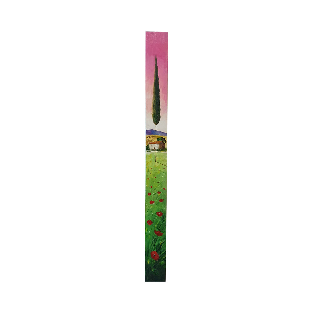 Painted on Wooden Plank | Tuscan Landscape | Poppies | 9x100cm