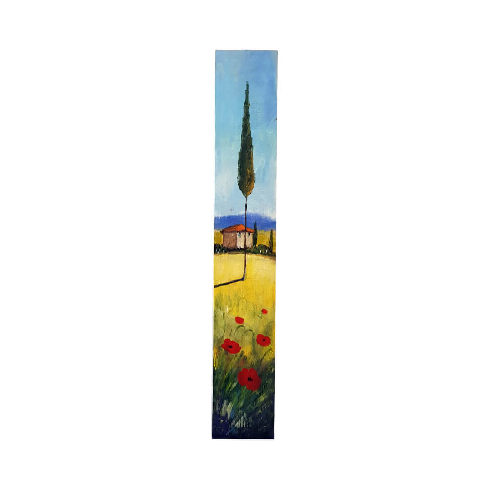 Painted on Wooden Plank | Tuscan Landscape | Poppies | 9x50cm