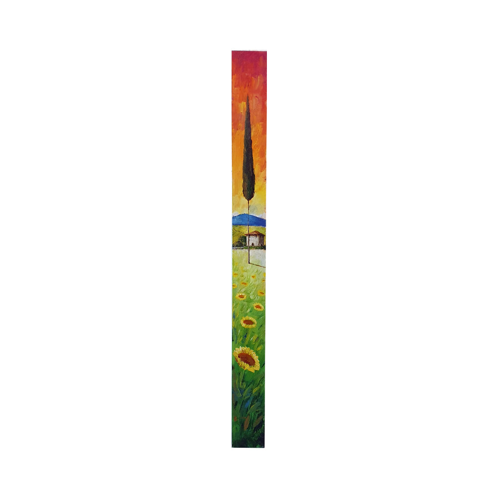 Painted on Wooden Plank | Tuscan Landscape | Sunflowers | 9x100cm