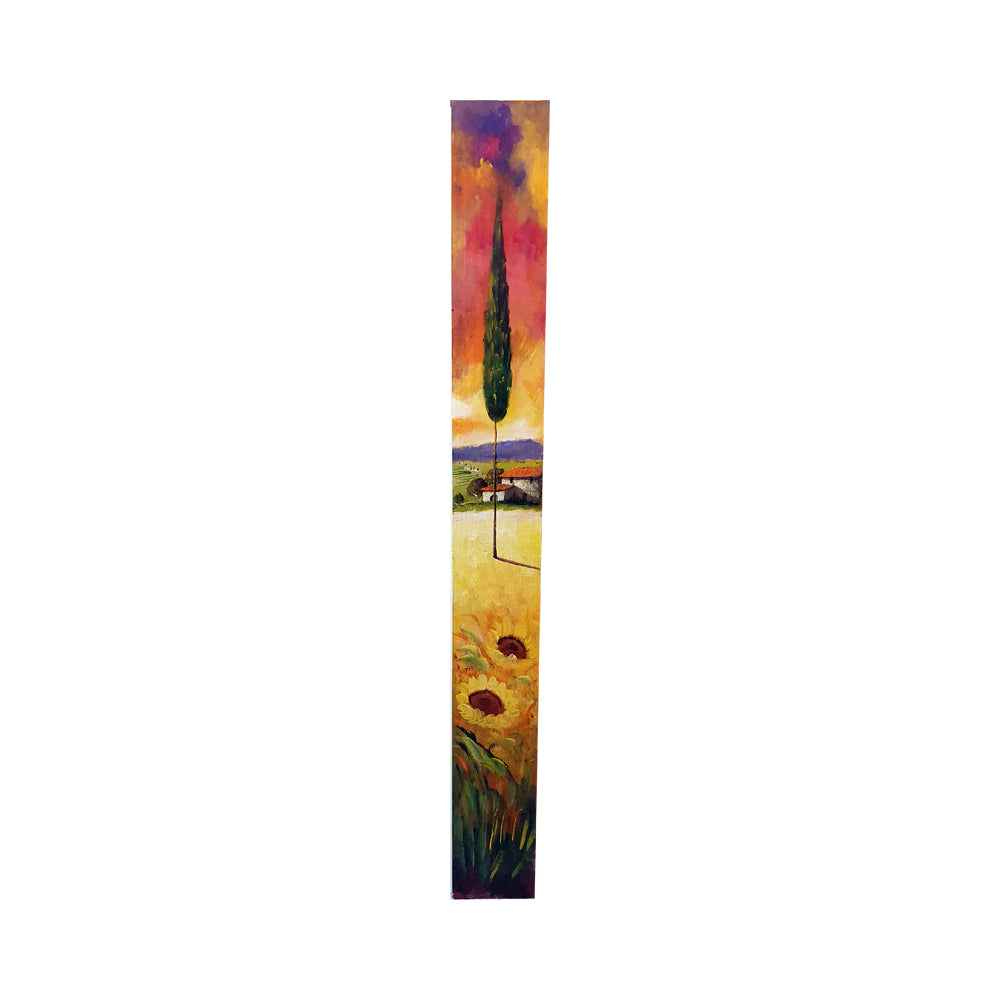 Painted on Wooden Plank | Tuscan Landscape | Sunflowers | 9x100cm