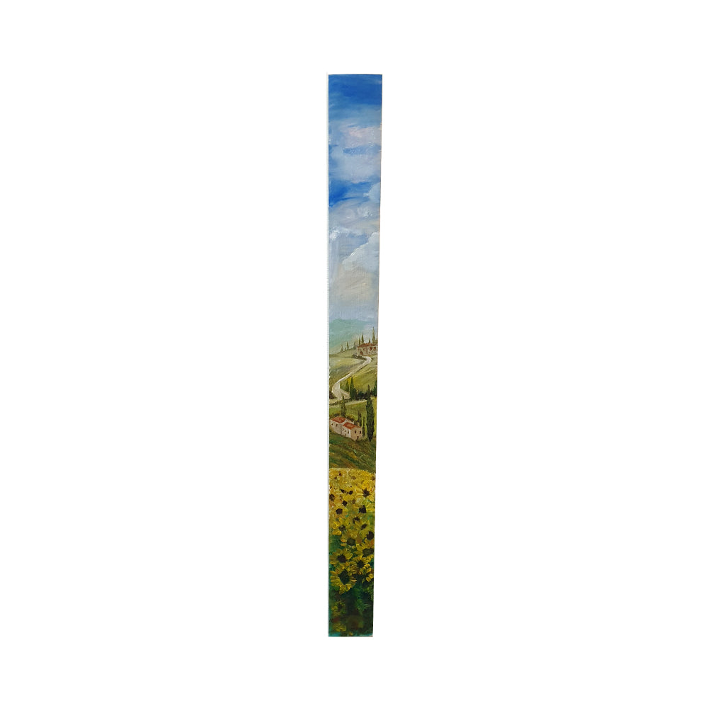 Painted on Wooden Plank | Tuscan Landscape | Sunflowers | 9x100cm