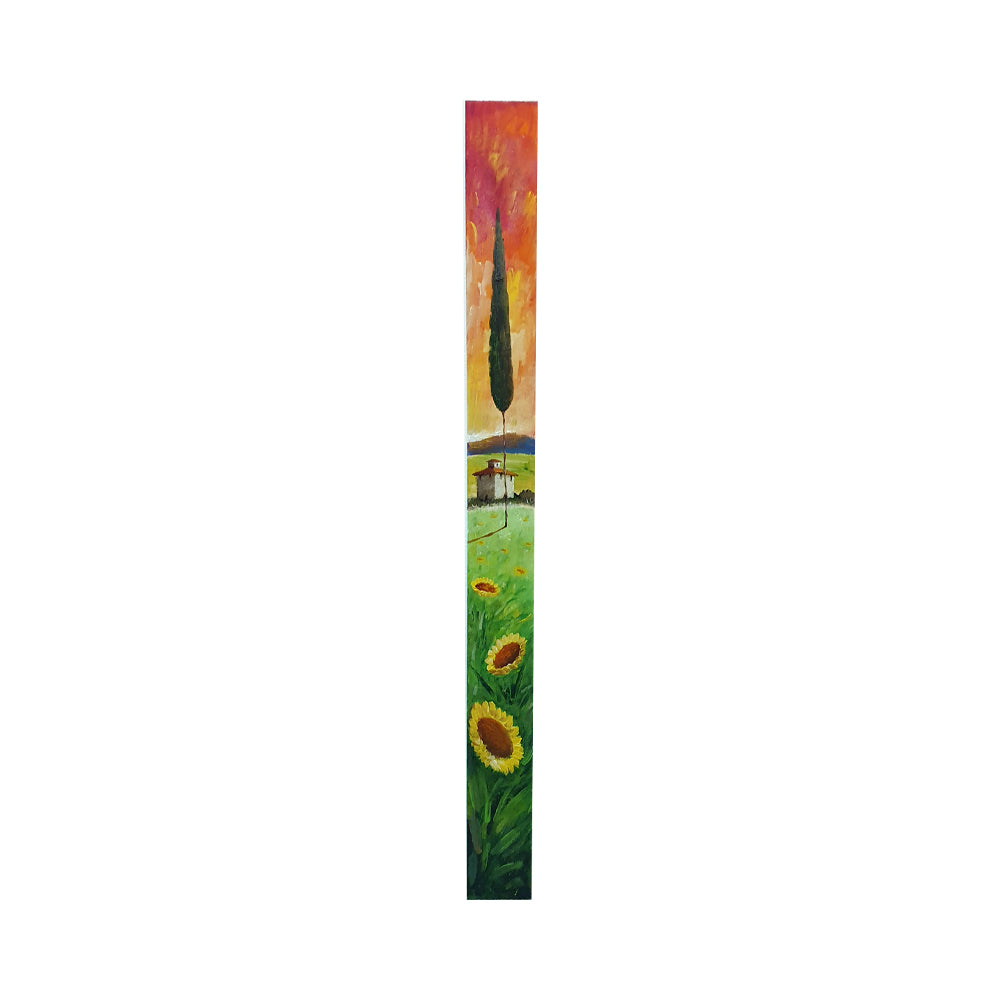 Painted on Wooden Plank | Tuscan Landscape | Sunflowers | 9x100cm