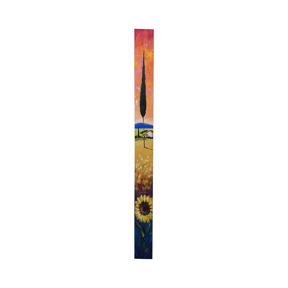 Painted on Wooden Plank | Tuscan Landscape | Sunflowers | 9x100cm
