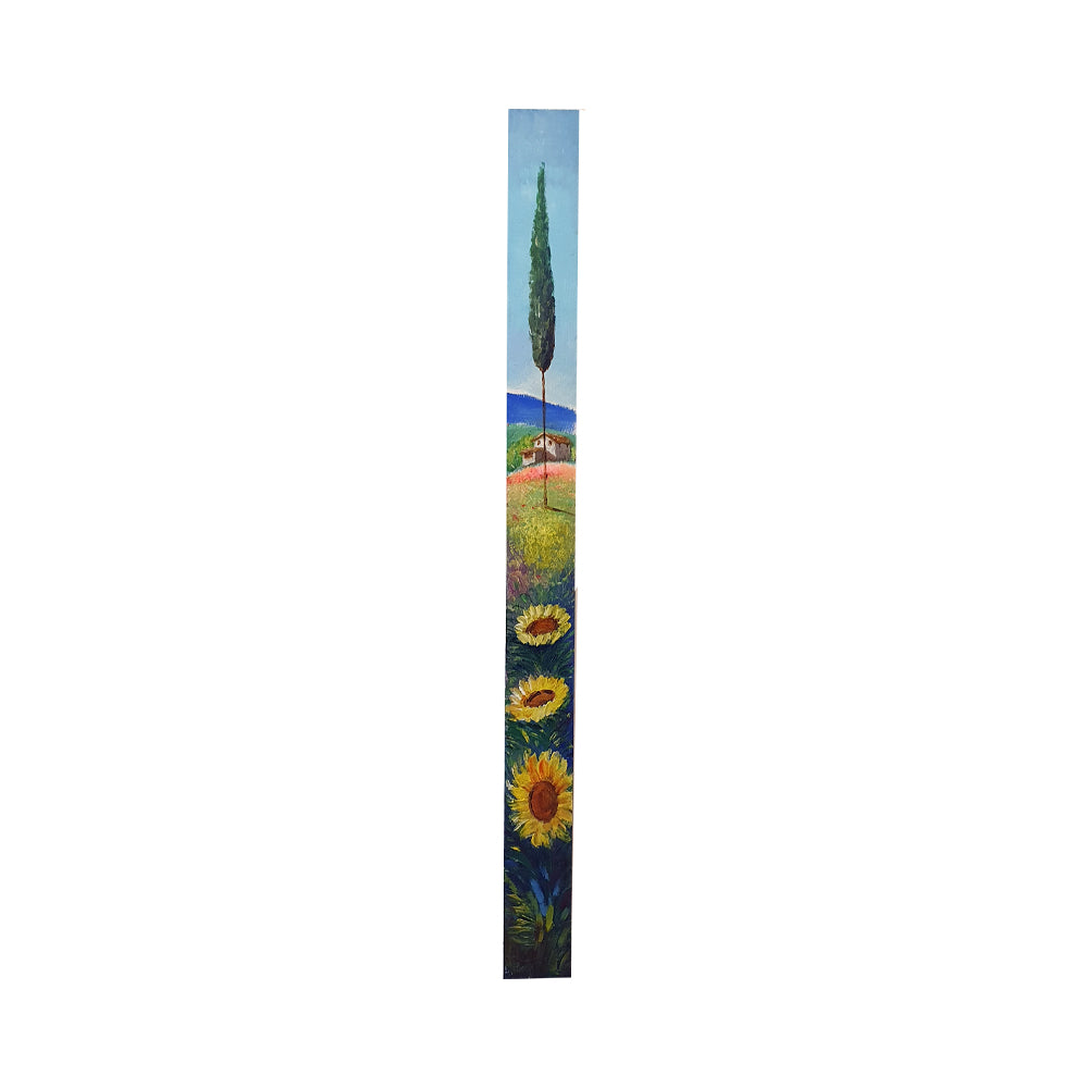 Painted on Wooden Plank | Tuscan Landscape | Sunflowers | 9x100cm