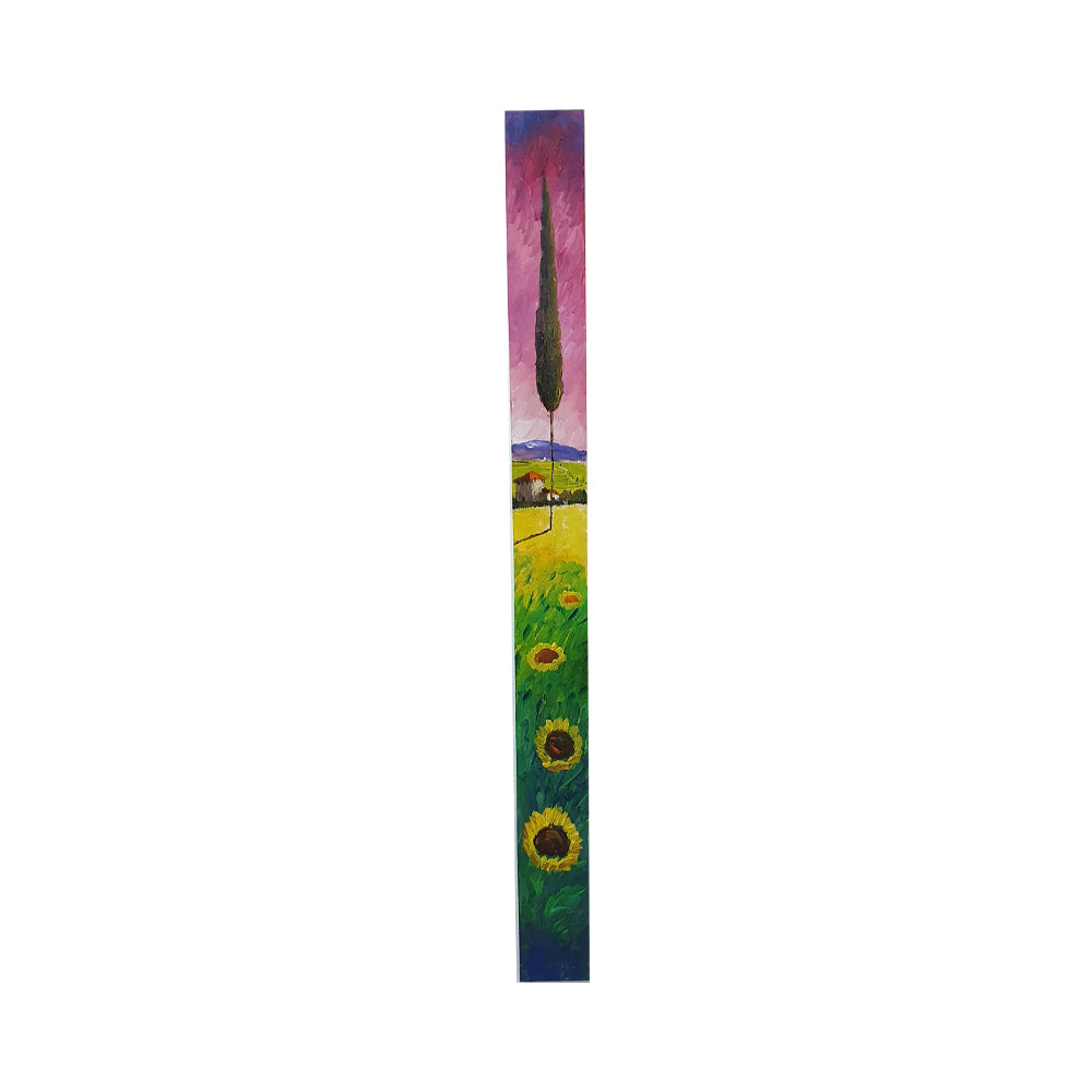 Painted on Wooden Plank | Tuscan Landscape | Sunflowers | 9x100cm