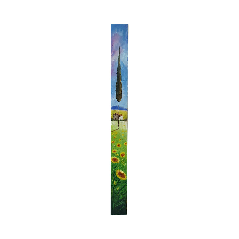 Painted on Wooden Plank | Tuscan Landscape | Sunflowers | 9x100cm