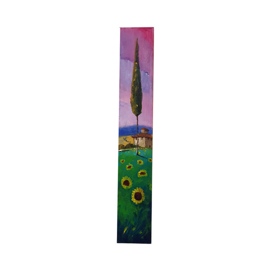 Painted on Wooden Plank | Tuscan Landscape | Sunflowers | 9x50cm