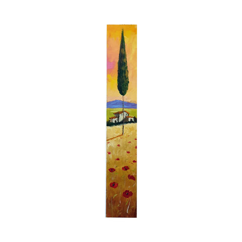 Painted on Wooden Plank | Tuscan Landscape | Wheat | 9x50cm