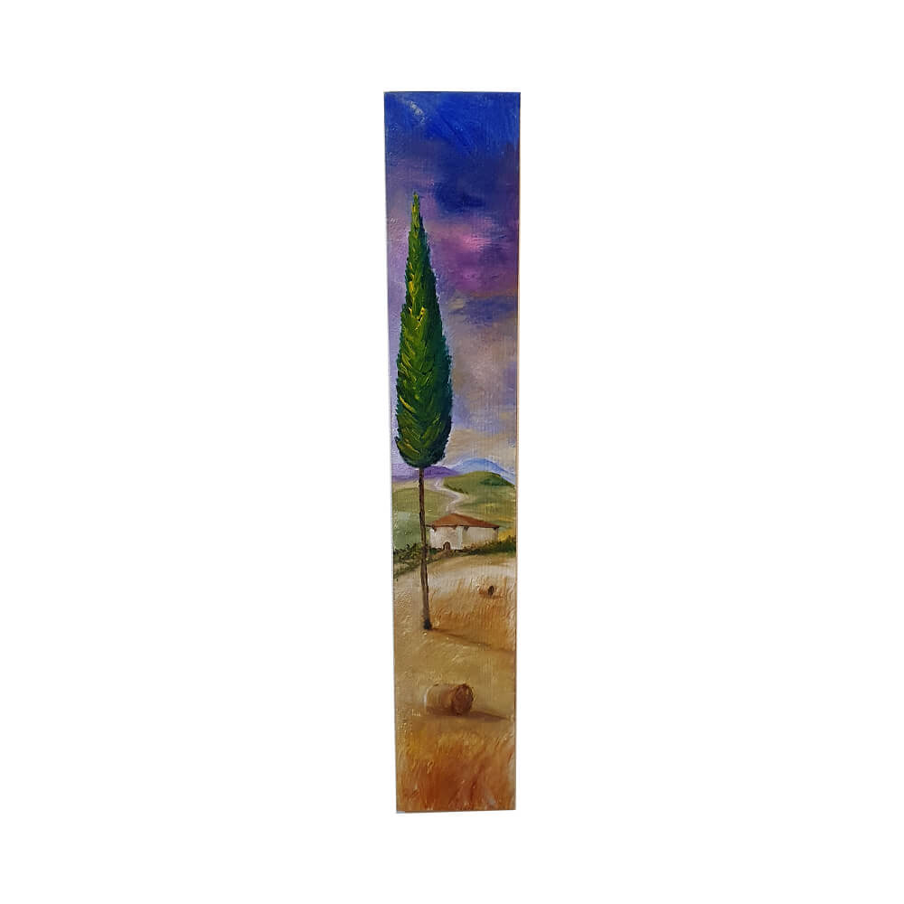 Painted on Wooden Plank | Tuscan Landscape | Wheat | 9x50cm