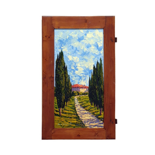 Hand-painted Tuscan Landscape on Wooden Shutter - Country Road - 42x69cm