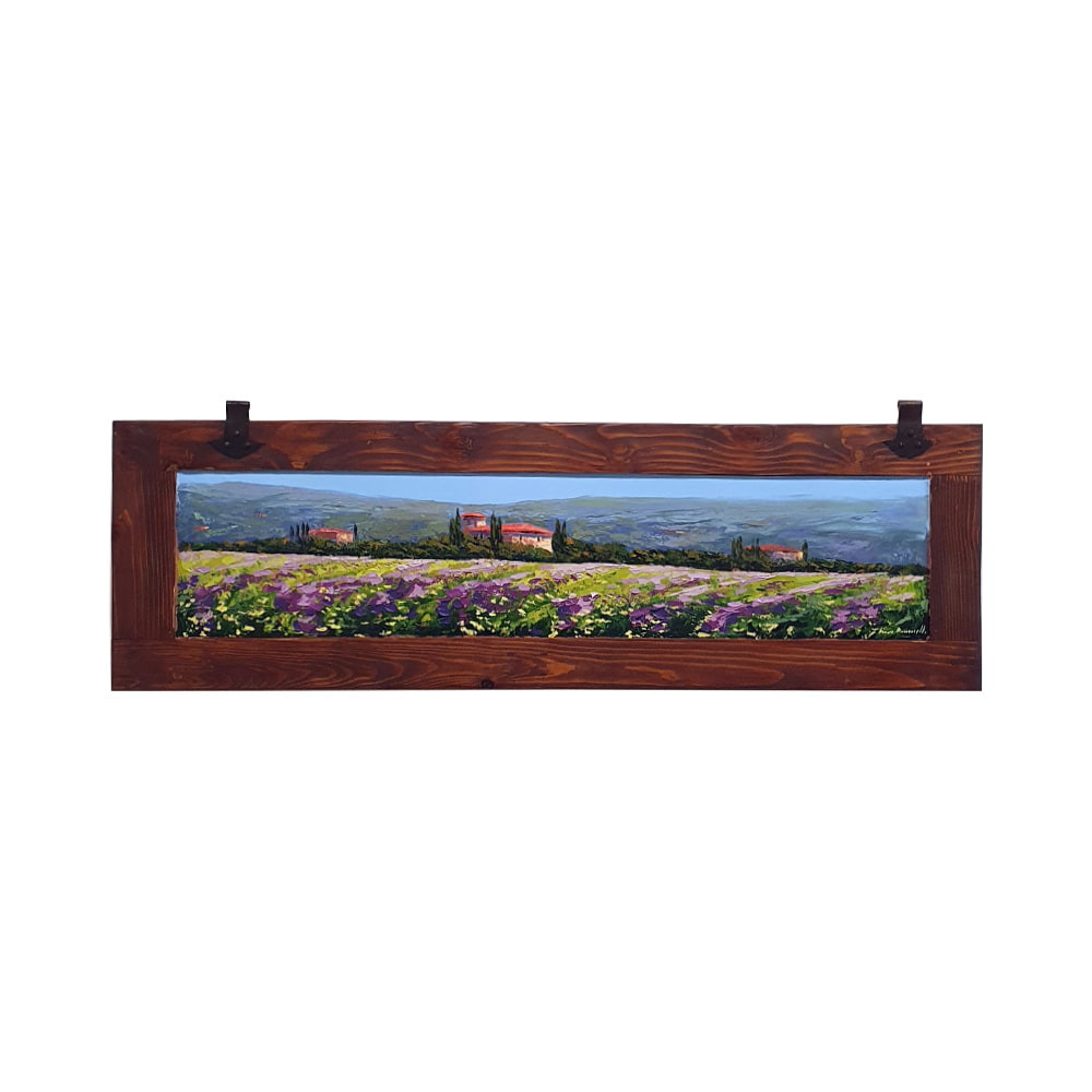 Hand-painted Tuscan Landscape on Wooden Shutter - Lavander - 117x34cm