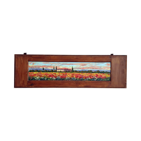 Painted on Wooden Shutter | Tuscan Landascape | Poppies | 114x24cm