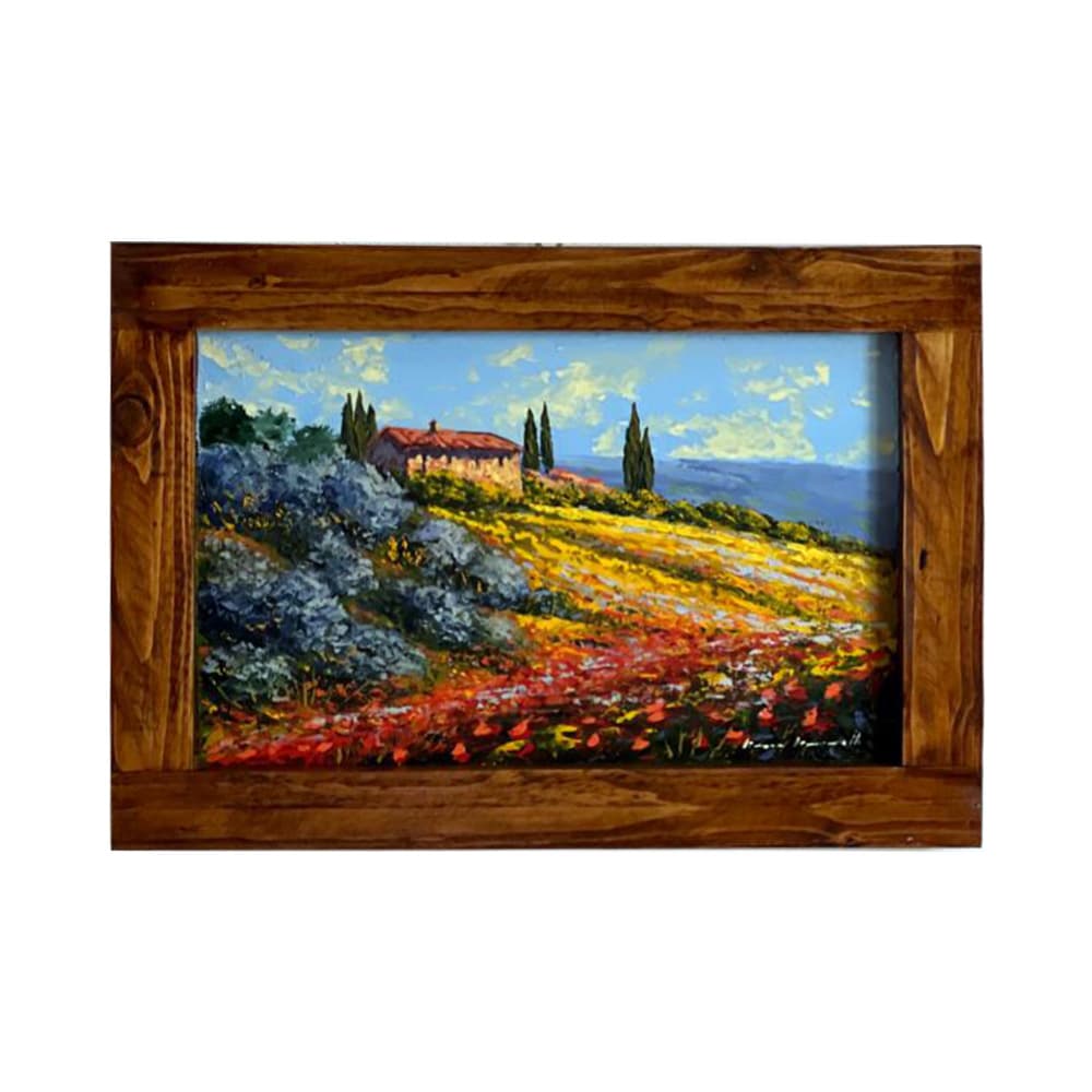 Painted on Wooden Shutter | Tuscan Landascape | Poppies | 52x36cm