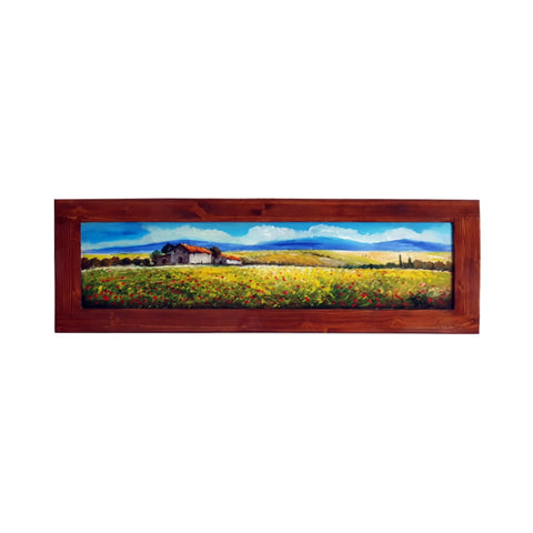 Painted on Wooden Shutters | Tuscan Landscape | Poppies | 84x26cm