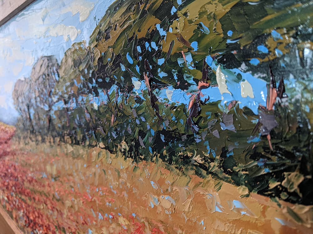 Painted on Wooden Shutter | Tuscan Landascape | Poppies | 95x48cm