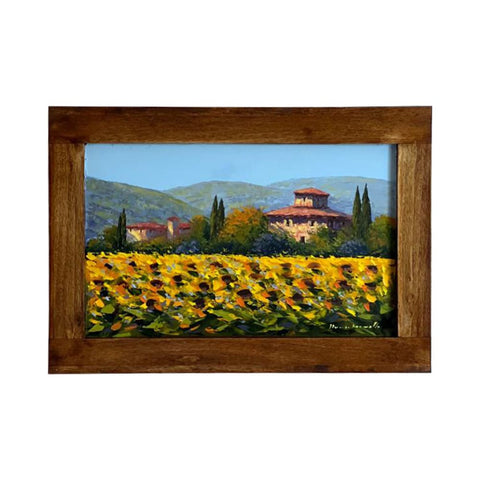 Painted on Wooden Shutter | Tuscan Landascape | Sunflowes | 52x36cm