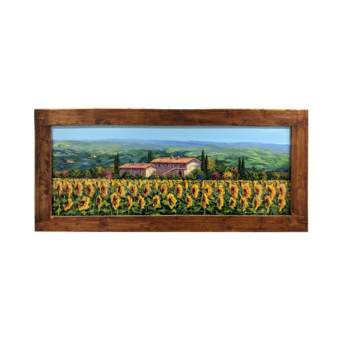 Painted on Wooden Shutters | Tuscan Landscape | Sunflowers | 114x50cm