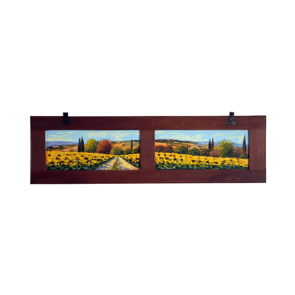Hand-painted Tuscan Landscape on Wooden Shutter - Sunflowers - 116x34cm