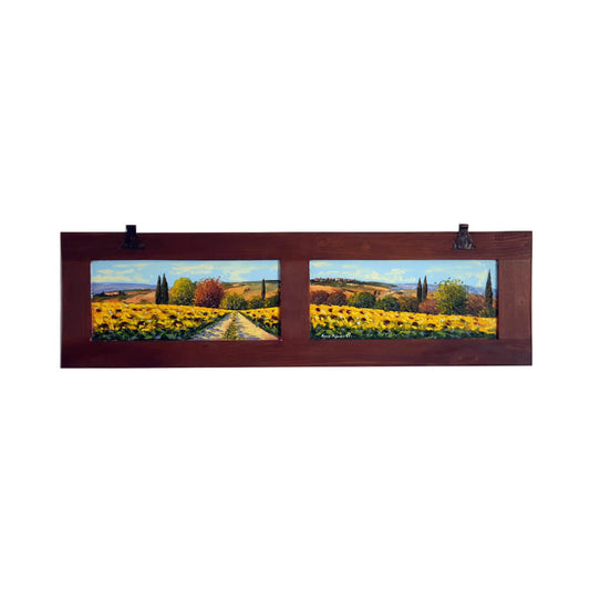 Hand-painted Tuscan Landscape on Wooden Shutter - Sunflowers - 116x34cm