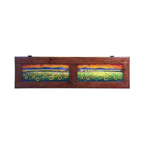 Painted on Wooden Shutters | Tuscan Landscape | Sunflowers | 127x35cm