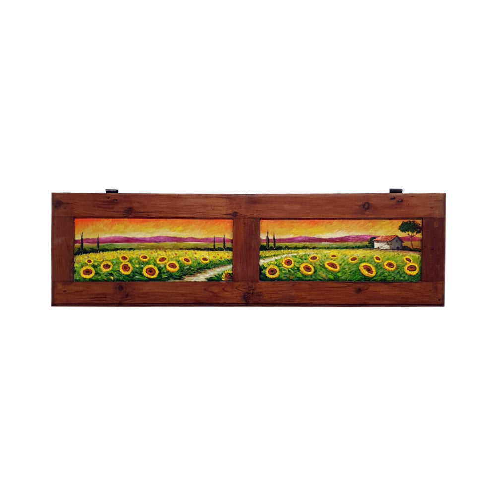 Painted on Wooden Shutter | Tuscan Landascape | Sunflowers | 128x35cm