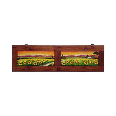 Painted on Wooden Shutter | Tuscan Landascape | Sunflowers | 128x35cm