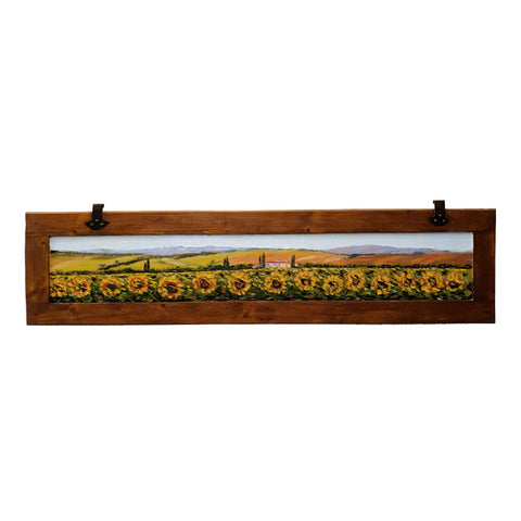 Painted on Wooden Shutters | Tuscan Landscape | Sunflowers | 142x36cm