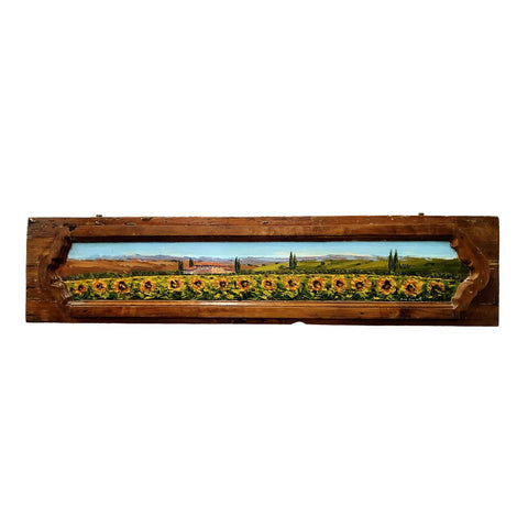 Painted on Wooden Shutter | Tuscan Landascape | Sunflowers | 146x33cm