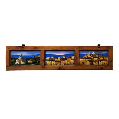 Painted on Wooden Shutters | Tuscan Landscape | Village | 148x34cm