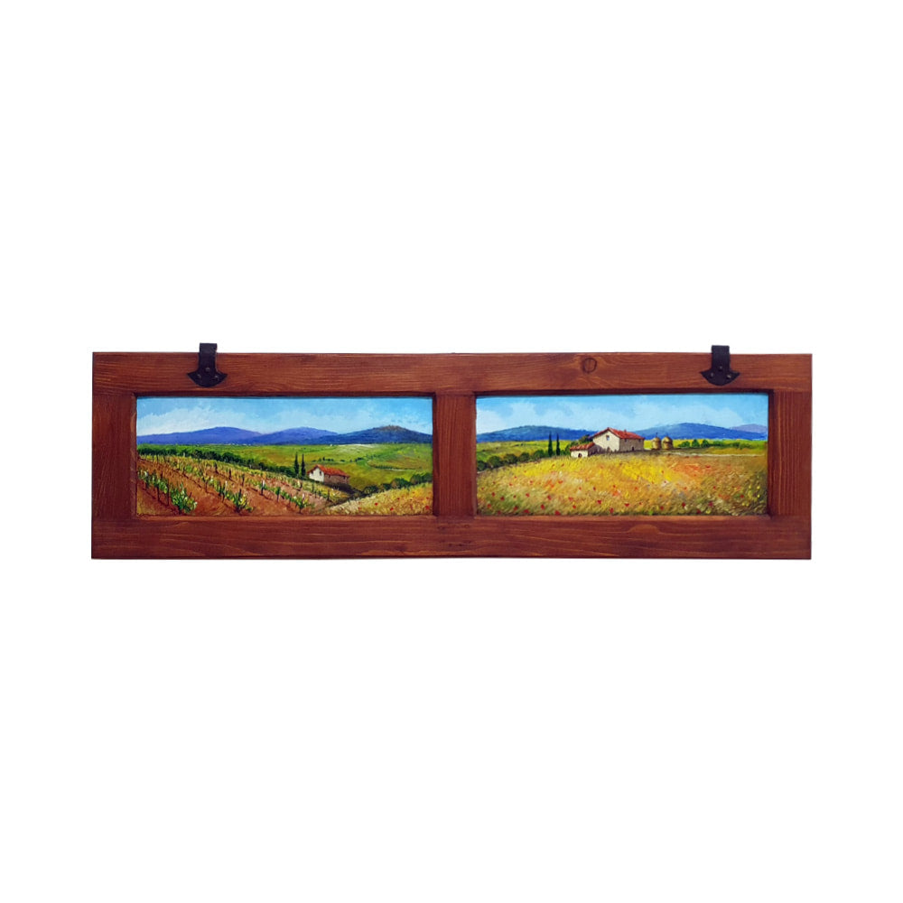 Painted on Wooden Shutter | Tuscan Landascape | Wheat | 128x36cm