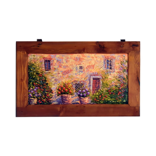Hand-painted Tuscan Landscape on Wooden Window - Country House - 69x41cm