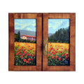 Painted on Wooden Window | Tuscan Landscape | Poppies | 66x57cm