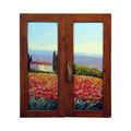 Painted on Wooden Window | Tuscan Landscape | Poppies | 67x78cm
