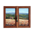 Painted on Wooden Window | Tuscan Landscape | Poppies | 70x56cm